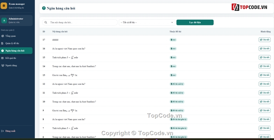 Website quản lý,trắc nghiệm trực tuyến,quản lý thi trắc nghiệm